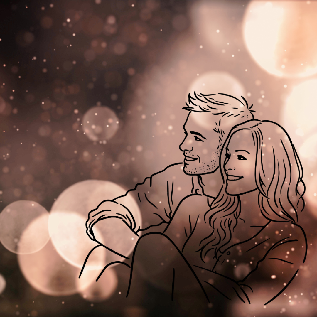 Illustration af par, der sidder sammen og inviterer til refleksion over, hvordan de har haft det.